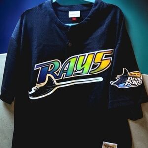 Mitchell & Ness Black Tampa Bay Devil Rays Jersey Baseball Jersey In Size 2XL